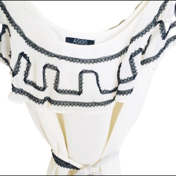 ASOS Boho Belted Dress With Lace Contrast Trim & Overlay Detail Ivory Sz 6/UK 10 - Picture 4 of 7